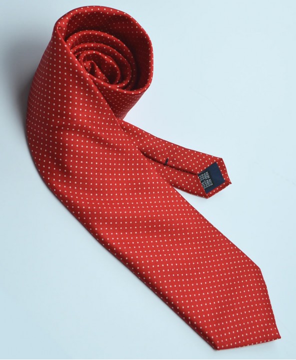 Fine Silk Spotted Tie with White Pin Dots on Scarlet